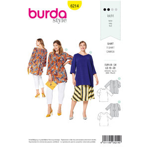 Burda Style Pattern 6214 Women's Top - Casual Cut - Back Pleats Burda Sewing Pattern 6214