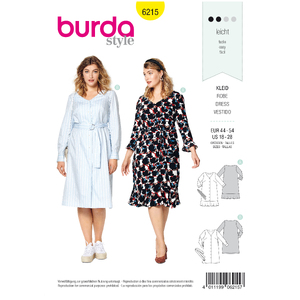 Burda Style Pattern 6215 Women&#39;s Dress with Button Fastening - V-Neck - Hem Flounce Burda Sewing Pattern 6215