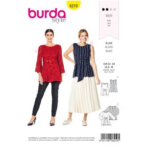 Burda Style Pattern 6219 Misses&#39; Sleeveless Blouse - Two-layered Tunic Top - Tie Bands in Front Burda Sewing Pattern 6219