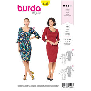 Burda Style Pattern 6223 Misses&#39; Dress with Band at Waist - Two Neckline Variations Burda Sewing Pattern 6223