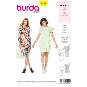 Burda Style Pattern 6224 Misses&#39; Dress - V-Neck - Skirt with Pleats - Slightly Draped Pockets Burda Sewing Pattern 6224