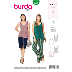 Burda Style Pattern 6231 Misses&#39; Top with Rounded Neckline - Singe or Double Layer Burda Sewing Pattern 6231