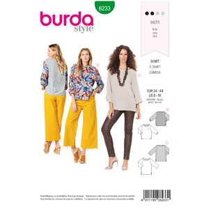 Burda Style Pattern 6233 Misses&#39; Top - Gathered Neckline Band - 3/4 Sleeves Burda Sewing Pattern 6233