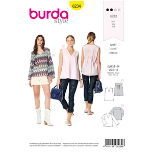 Burda Style Pattern 6234 Misses&#39; Blouse - Top - V-Neck Burda Sewing Pattern 6234