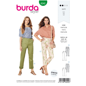 Burda Style Pattern 6242 Misses&#39; Trousers/Pants with Side Zip Fastening - Hip Yoke Pockets - Turn-ups Burda Sewing Pattern 6242