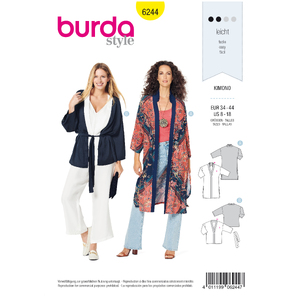 Burda Style Pattern 6244 Misses&#39; Kimono - Coat - Jacket Burda Sewing Pattern 6244