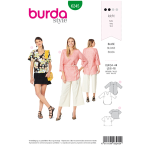 Burda Style Pattern 6245 Misses&#39; Blouse - Tunic Top - V-Neck - Back Button Fastening Burda Sewing Pattern 6245