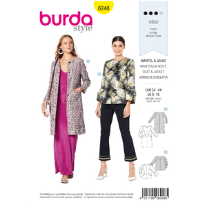 Burda Style Pattern 6248 Misses&#39; Coat - Jacket - Collarless Burda Sewing Pattern 6248