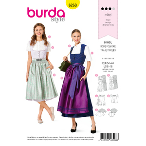 Burda Style Pattern 6268 Misses&#39; Jumper Dress in Dirndl-Style, Blouse and Apron Burda Sewing Pattern 6268