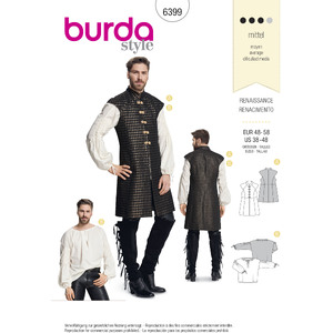 Burda Style Pattern B6399 Men&#39;s Renaissance Shirt Burda Sewing Pattern 6399