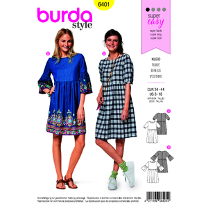 Burda Style Pattern B6401 Women's Swing Dress with Sleeve Variations Burda Sewing Pattern 6401