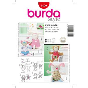 Burda Style B7409 Rabbit &amp; Bear Toy Sewing Pattern Burda Sewing Pattern 7409