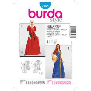 Burda Style B7468 Dress &amp; Bonnet Middle Ages Sewing Pattern Burda Sewing Pattern 7468