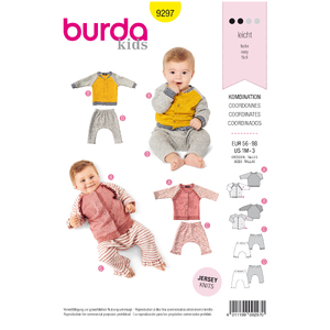 Burda Style Pattern 9297 Babies&#39; Sweatjacket / Raglan Sleeve Jacket with Stand Collar / Pull-on Trousers/Pants Burda Sewing Pattern 9297