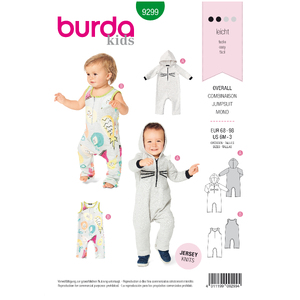 Burda Style Pattern 9299 Toddlers&#39; Overalls – with Hood –  with or without Sleeves – Crotch Fastening Burda Sewing Pattern 9299