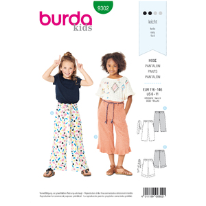 Burda Style Pattern 9302 Children&#39;s Pants with Elastic Waist – Culottes –  7/8 Length Burda Sewing Pattern 9302