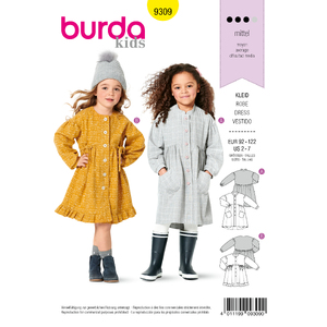 Burda Style Pattern 9309 Children&#39;s Dresses, Buttons at Front, with Trim and Pocket Variations Burda Sewing Pattern 9309