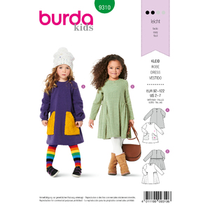 Burda Style Pattern 9310 Children&#39;s Dress, Pull-On with Partially Pleated Skirt or Feature Pockets Burda Sewing Pattern 9310