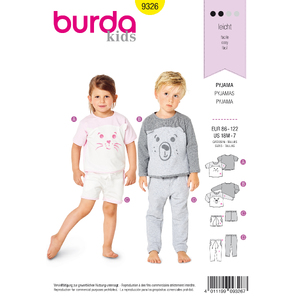 Burda Style Pattern 9326 Toddler&#39;s sleepwear Burda Sewing Pattern 9326