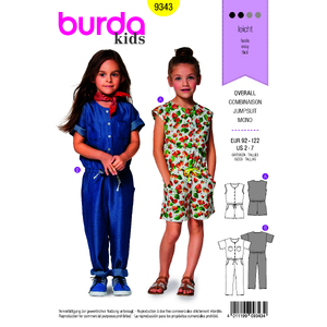 Burda Style Pattern B9343 Child's Drop Waist Jumpsuit Burda Sewing Pattern 9343