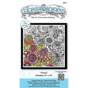 Zenbroidery FLORAL 10&quot; x 10&quot; Design Printed on Polycotton