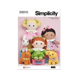 Simplicity Sewing Pattern S9910 Plush dolls with clothes and plush pets By Elaine Heigl Designs