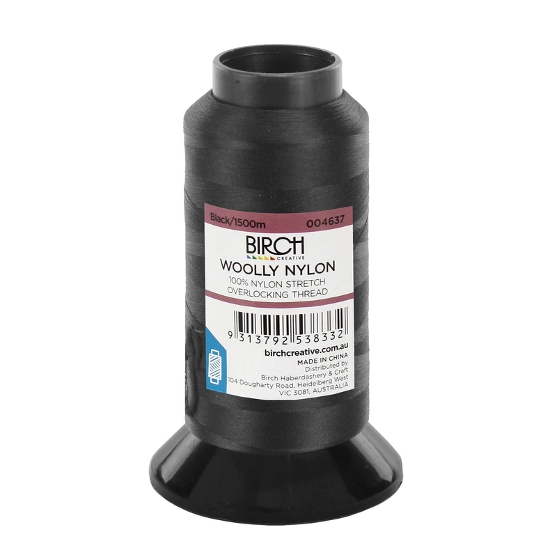 Birch BLACK Woolly Nylon 1500m Cone, 100% Nylon Stretch Overlocking Thread, Serger Thread