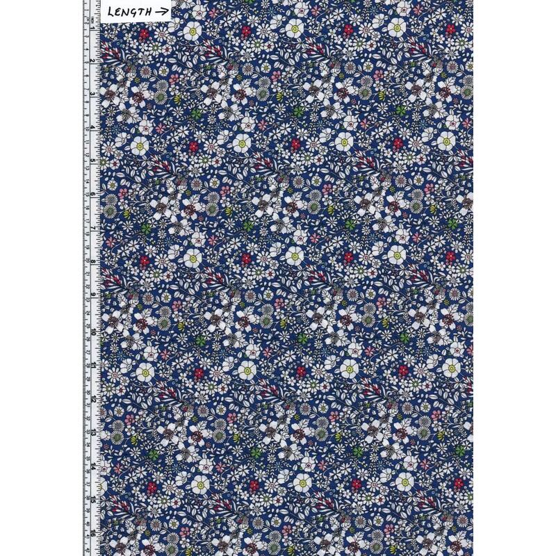 29cm REMNANT Tana Lawn JUNE'S MEADOW (A) Dark Blue 100% Cotton 136cm Wide