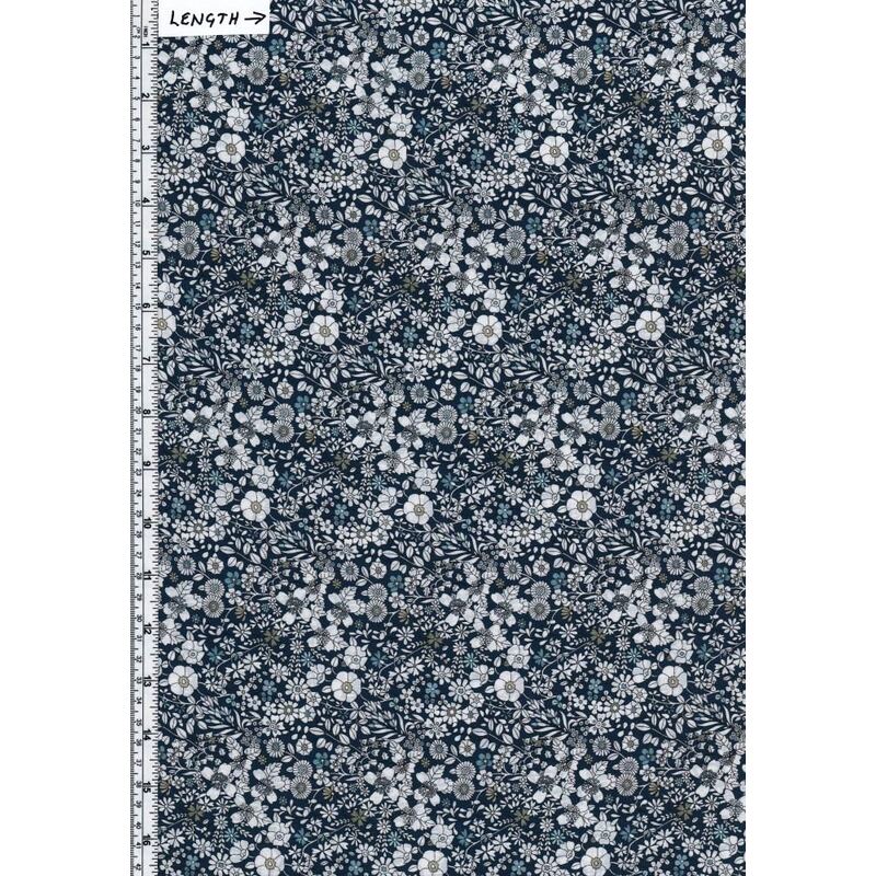 33cm REMNANT Tana Lawn JUNE'S MEADOW (G) Blue 100% Cotton 136cm Wide