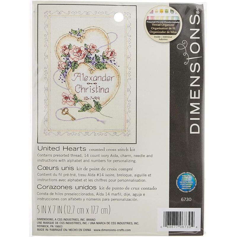 UNITED HEARTS Counted Cross Stitch Kit 5" x 7" (12.7cm x 17.7cm)