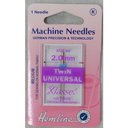 Machine Needle, TWIN UNIVERSAL Size 2.0, 80/12, Pack of 1 Needle