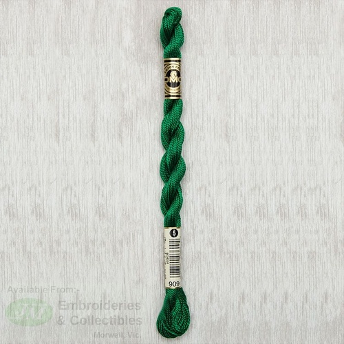 DMC Perle 5 Cotton, #909 VERY DARK EMERALD GREEN, (5g) 25m Skein