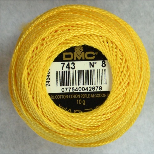 DMC Perle (Pearl) 8 Cotton #743 MEDIUM YELLOW 10g Ball 80m