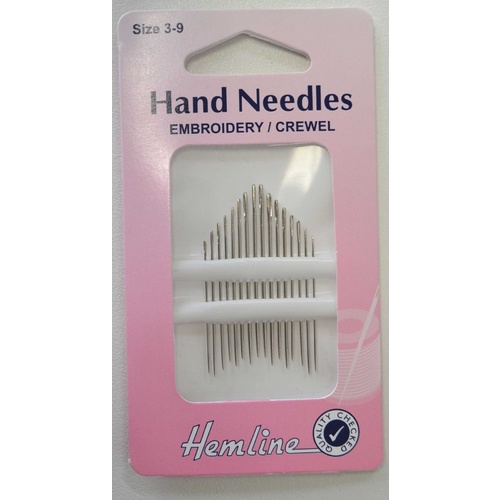 Hemline Hand Embroidery / Crewel Needles, Sizes 3 - 9, 16 Needles Per ...