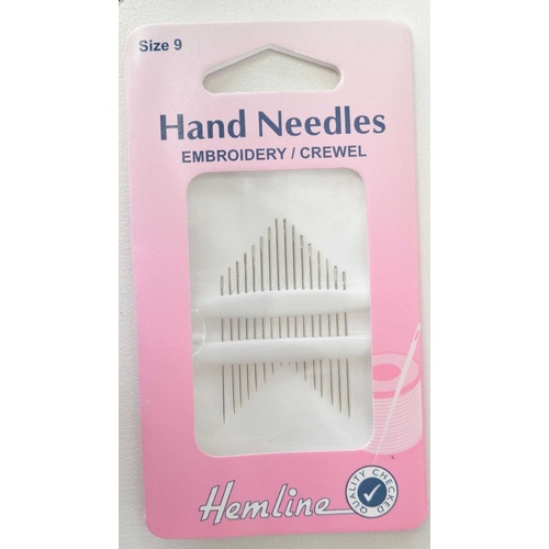Hemline Hand Embroidery / Crewel Needles, Size 9, 16 Needles Per Packet