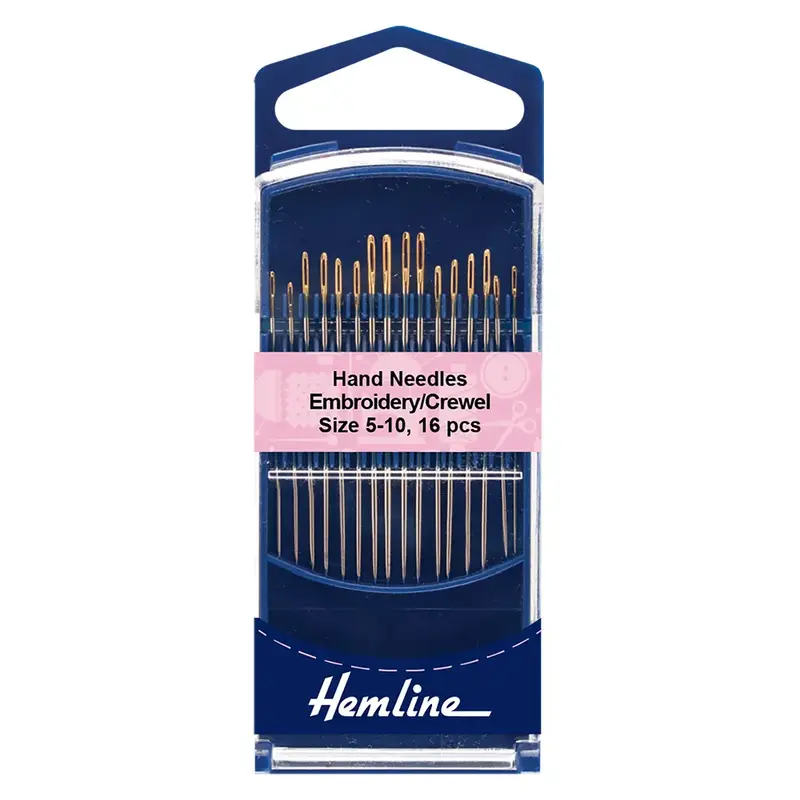 Embroidery / Crewel Needles, Gold Eye Size 5-10, Pack 16 by Hemline