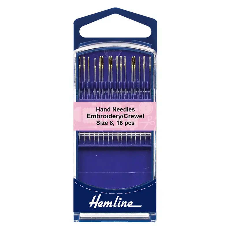 Embroidery / Crewel Needles, Gold Eye Size 8, Pack of 16 needles by Hemline