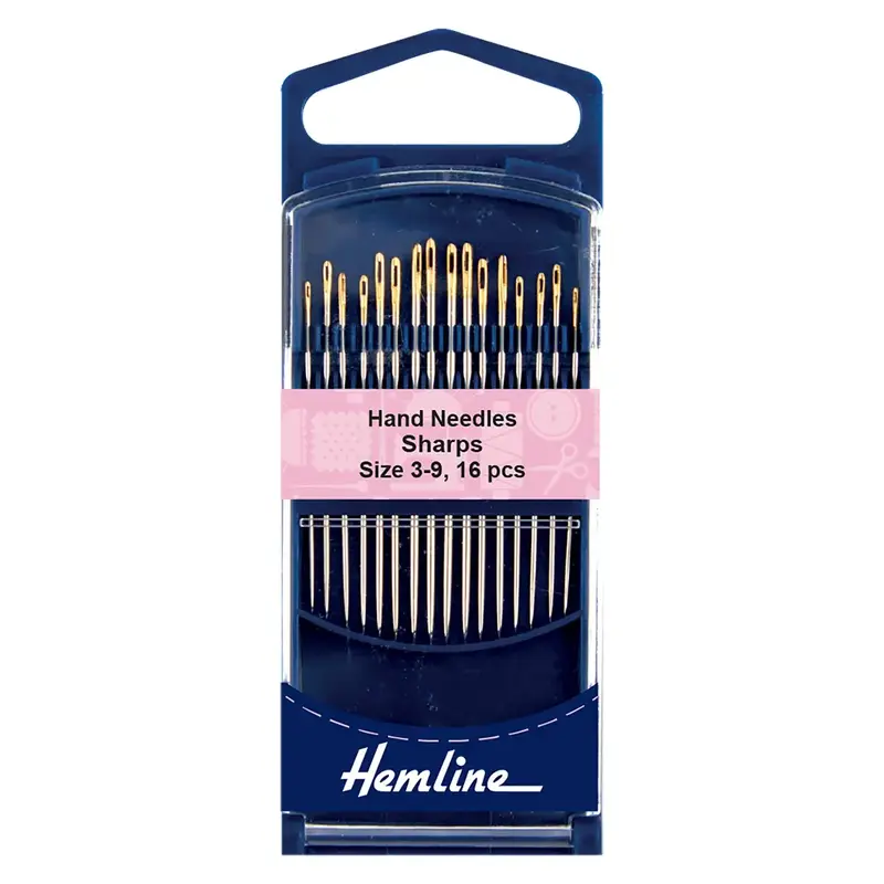 Gold Eye "Sharps" Needles Size 3-9, Pack of 16, Hemline Quality Hand Needles