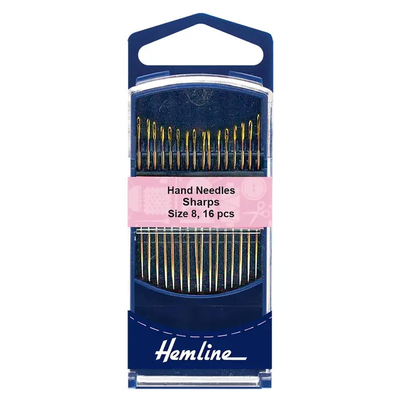 Gold Eye "Sharps" Needles Size 8, Pack of 16 Needles, Hemline Quality