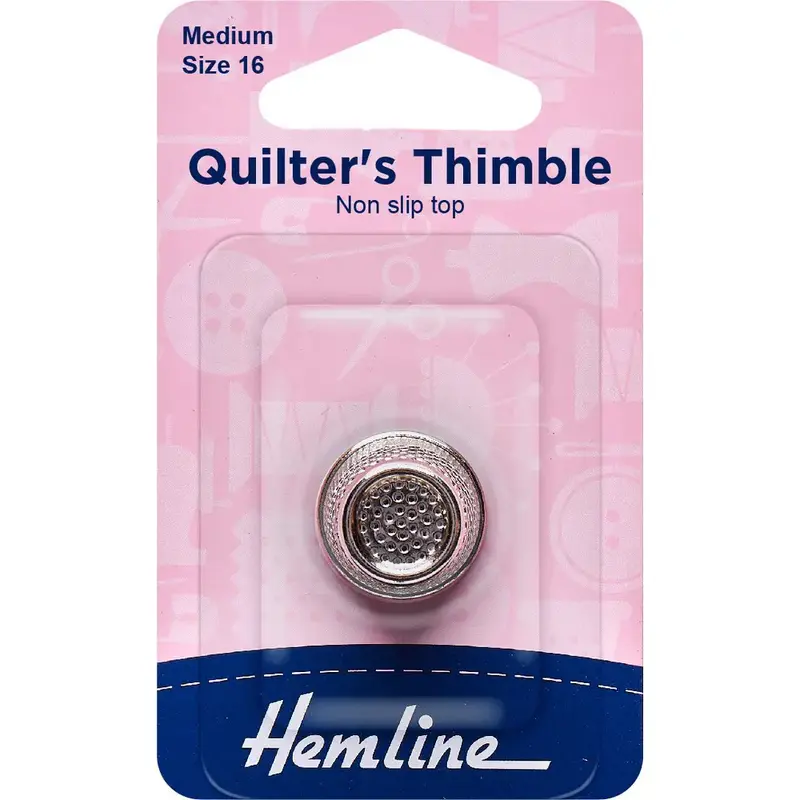 Hemline Thimble, MEDIUM Size 16, Non Slip Top, Nickle Plated Brass