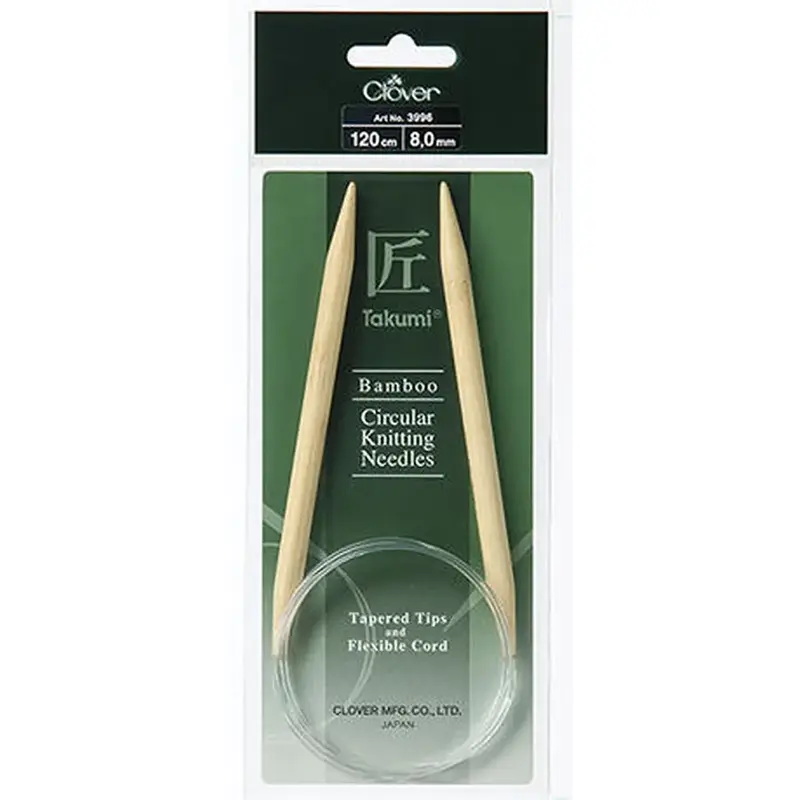 Clover 120cm x 8.00mm Takumi Bamboo Circular Knitting Needle (AKA Knitting Pin)