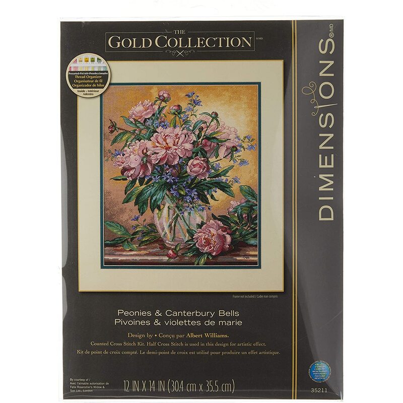 Dimensions PEONIES & CANTERBURY BELLS Counted Cross Stitch Kit, 35211 Gold Collection