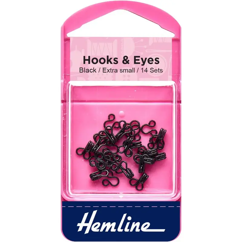 Hemline Hooks & Eyes, Black, Size 0, 14 Sets, Re-Usable Box