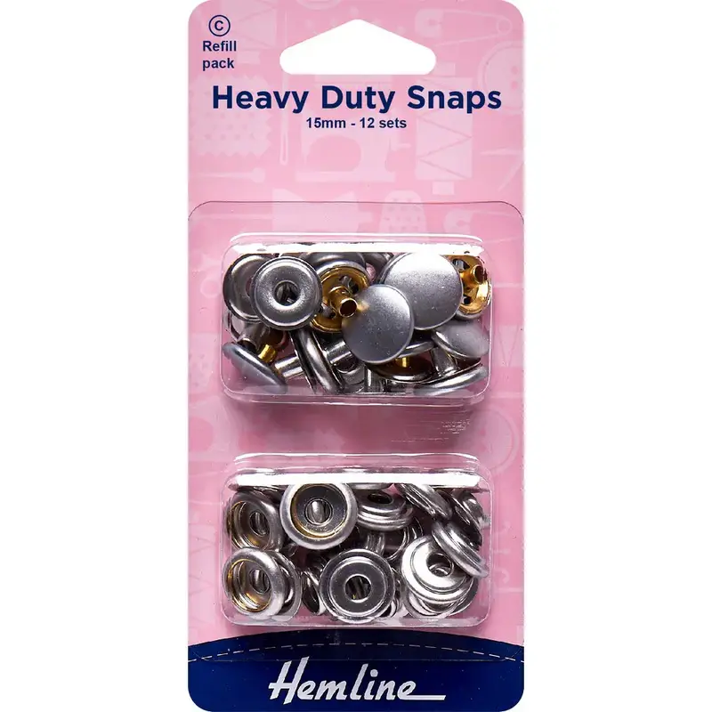 Heavy Duty Snaps Refill Pack 15mm / 5/8″ Nickel 12 sets