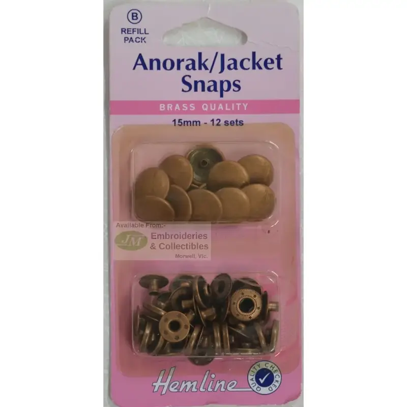 Anorak / Jacket Snaps 15mm, 12 Set Refill, Rust Proof BRASS, BRONZE Colour (NLA)