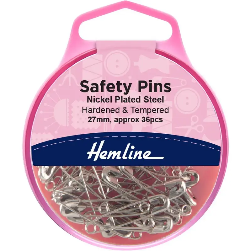 Safety Pins, Hardened & Tempered, 27mm, 36 Pieces, Re-Usable Box