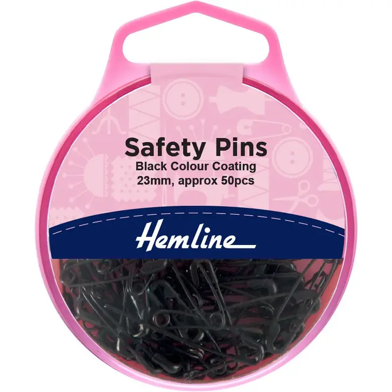 BLACK 23mm Safety Pins, 50 Pieces, Re-Usable Box from Hemline