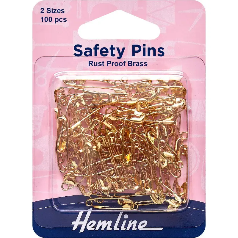 Brass Safety Pins, 100pcs Assorted Sizes, (50pcs Each 19mm, 23mm) by Hemline