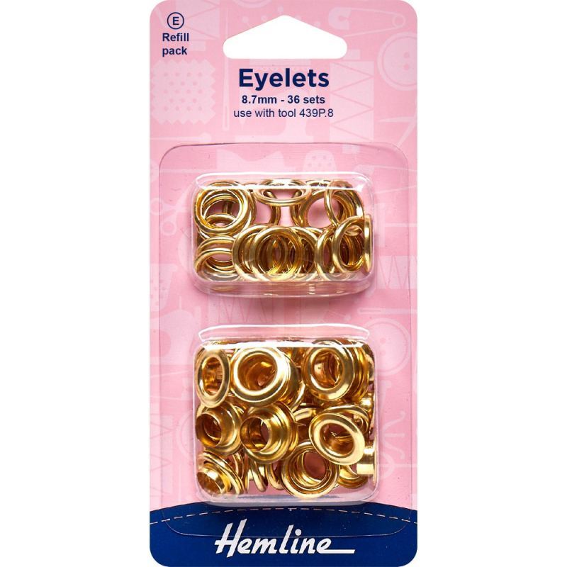 Hemline Eyelets Rust Proof Brass REFILL, 8.7mm, 36 Sets GOLD Colour