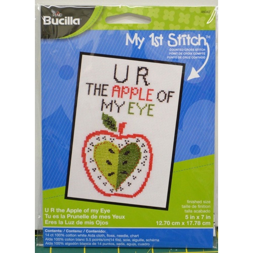 Bucilla My 1st Stitch Cross Stitch Kit 5"x7" "U R The Apple Of My Eye"